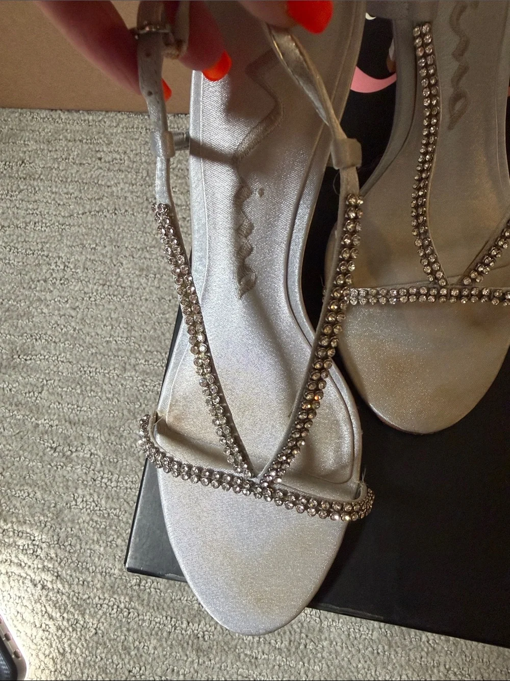 Nina Silver Rhinestone Slingback Heels